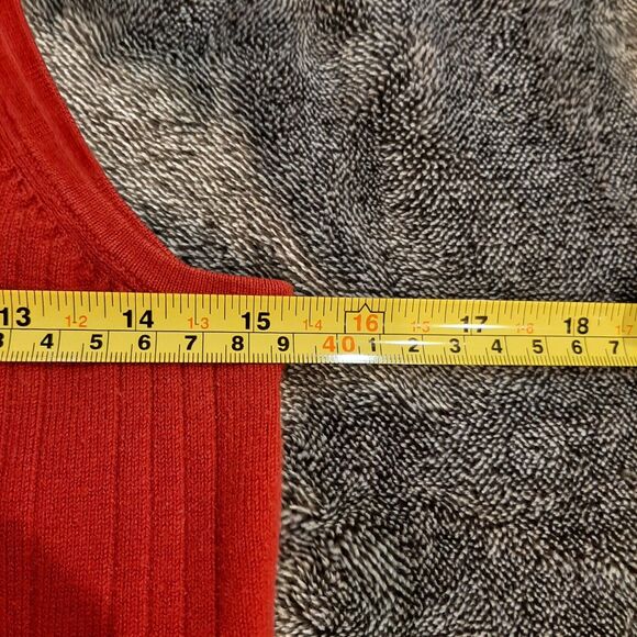 Y2K VTG Faded Glory Ribbed Large Tank 90s Striped Sleeveless Sweater V Neck Red - Picture 7 of 8